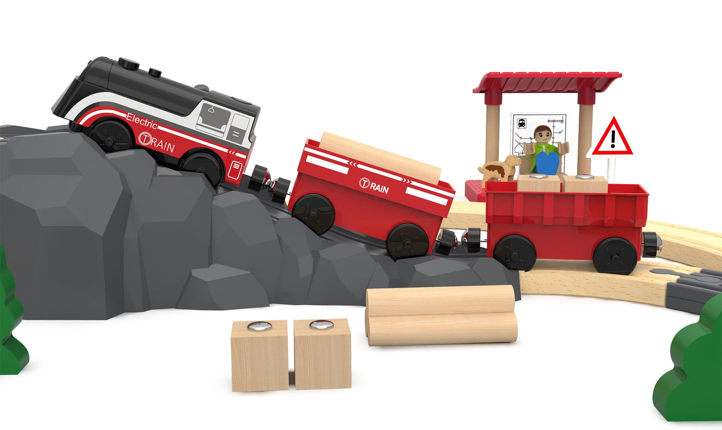 Battery Operated Train Set for Wooden Tracks – 3Pcs Motorized Electric Trains for Toddlers Ages 3+, Compatible with Thomas, Brio & More