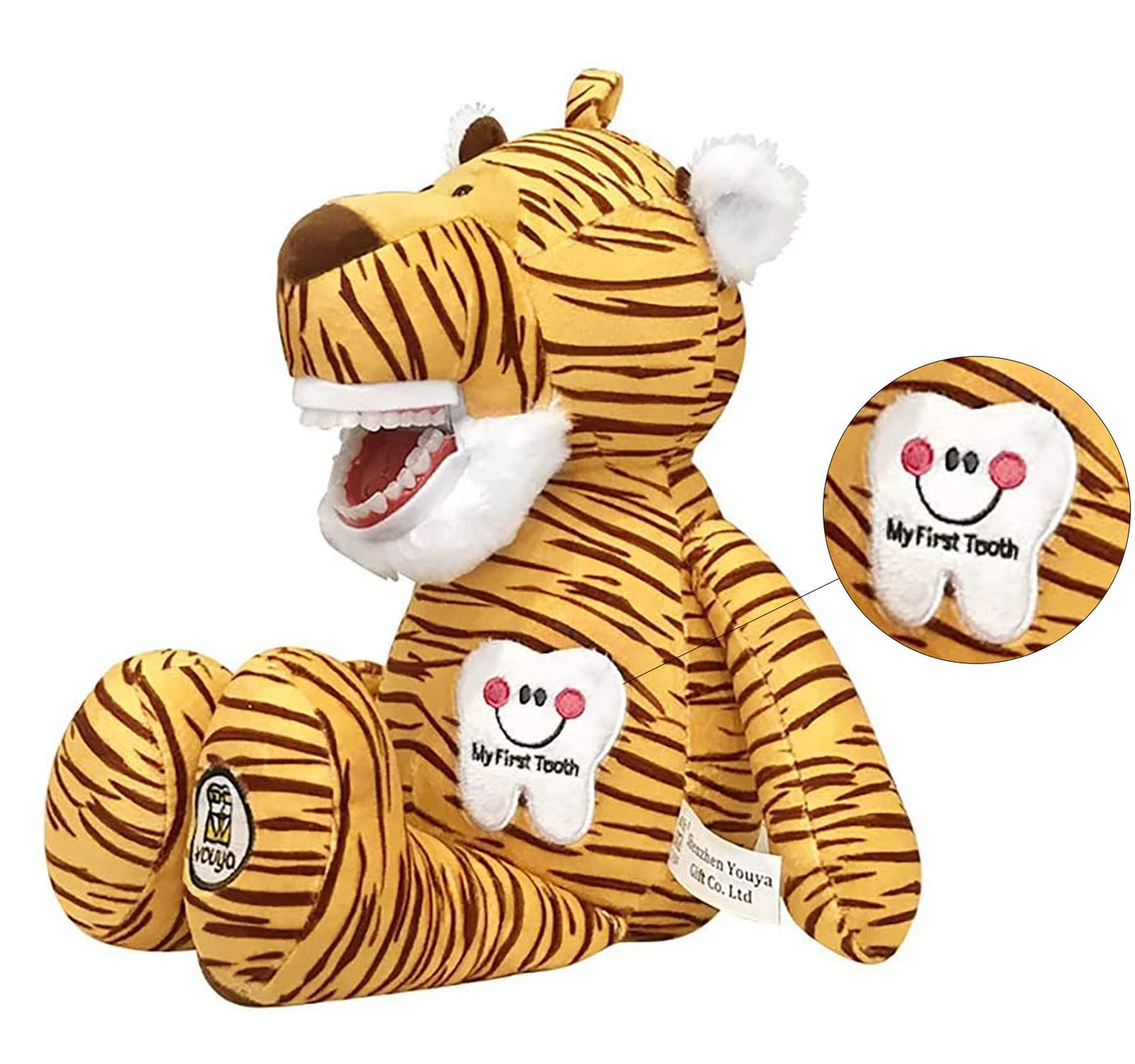 YOUYA DENTAL Tooth Fairy Puppet – Striped Tiger Educational Plush Doll with Teeth for Kids, Oral Health Teaching Toy