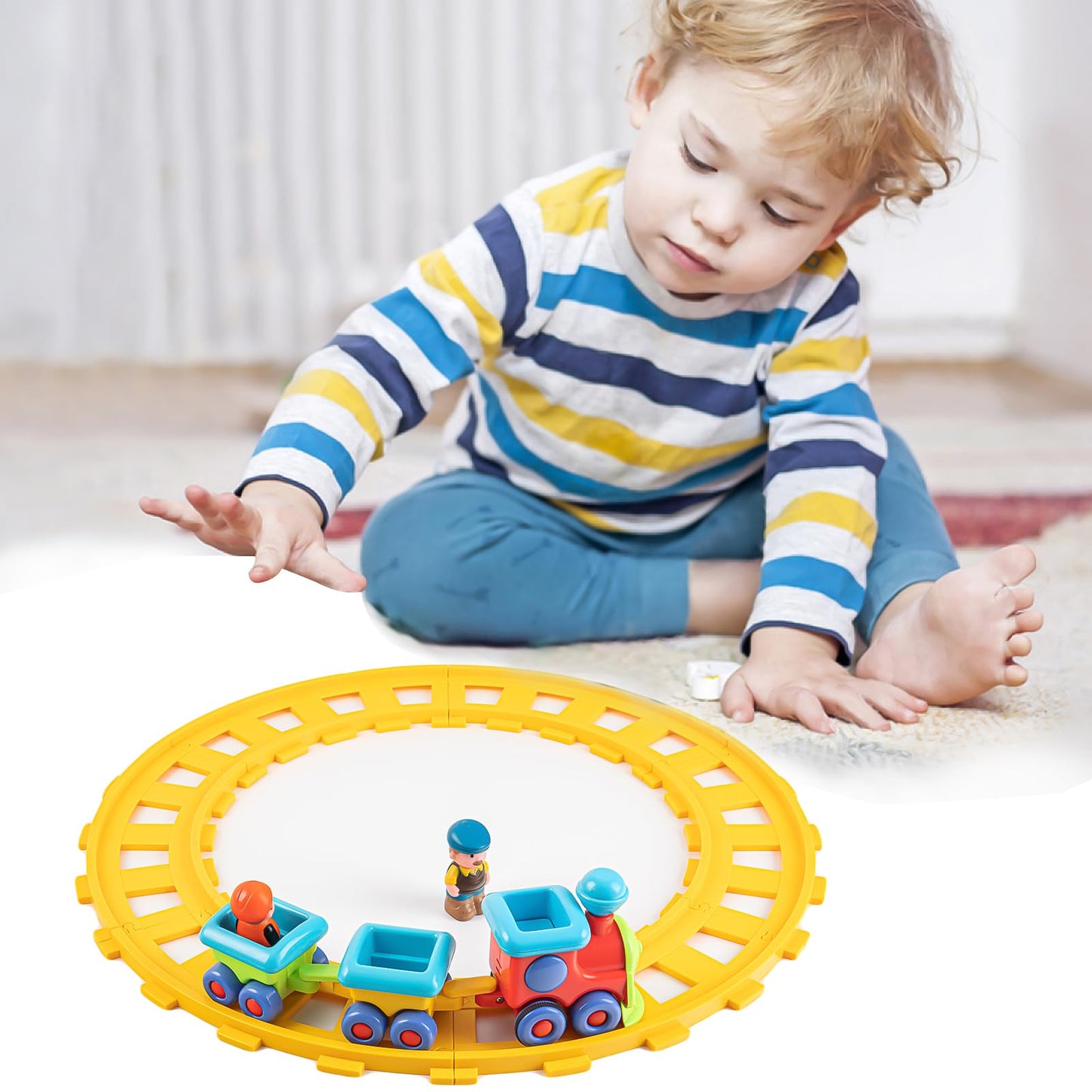 Auspint Musical Electric Toy Train Set with Tracks, Lights & Sounds | Fun Train Playset for Kids Ages 12-18 Months, 2 3 4 Year Old Birthday Gift