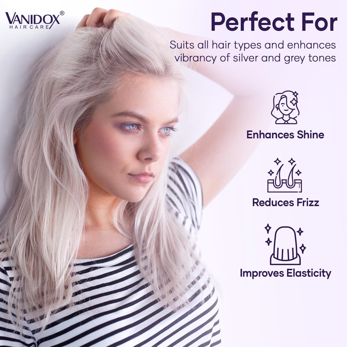VANIDOX Purple Shampoo & Conditioner Set for Gray & Silver Hair, Sulfate-Free, Moisturizing, Color-Safe, Boosts Shine & Brightness, 16 fl oz Each