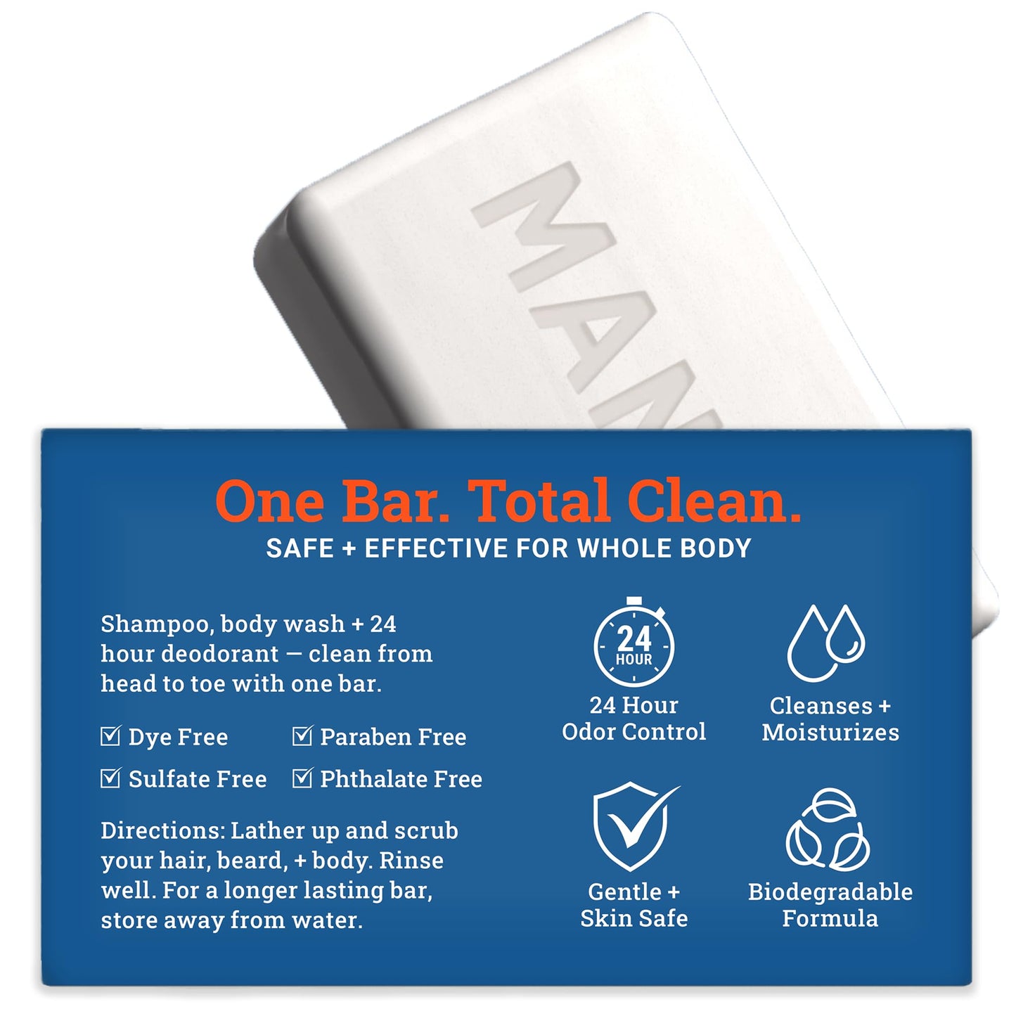 Mando All-in-One Natural Shampoo Bar for Men – Hair, Beard & Body Cleanser – Moisturizing, Paraben & Sulfate Free, Biodegradable, 5 oz, Pro Sport