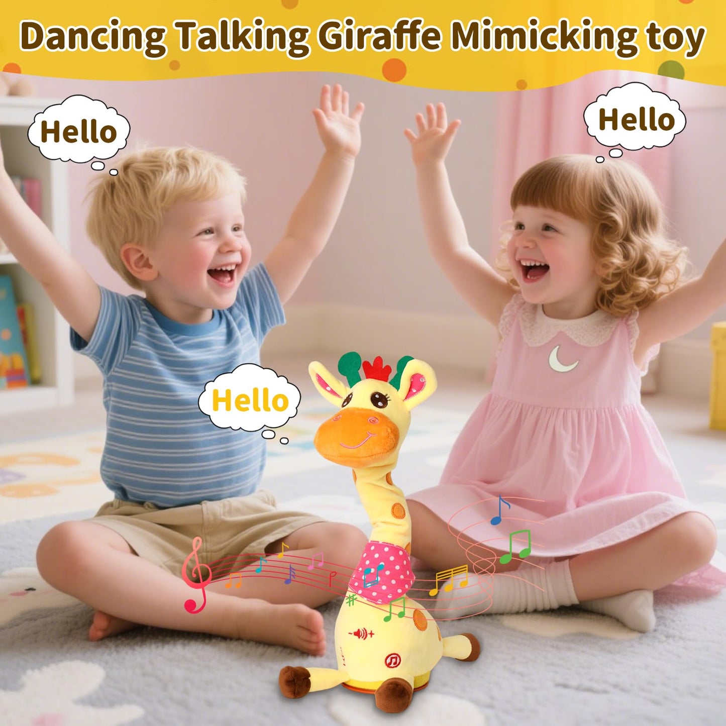 Emoin Dancing Talking Giraffe Toy – Singing, Mimicking & Recording with Adjustable Volume, 10 Songs for Toddlers