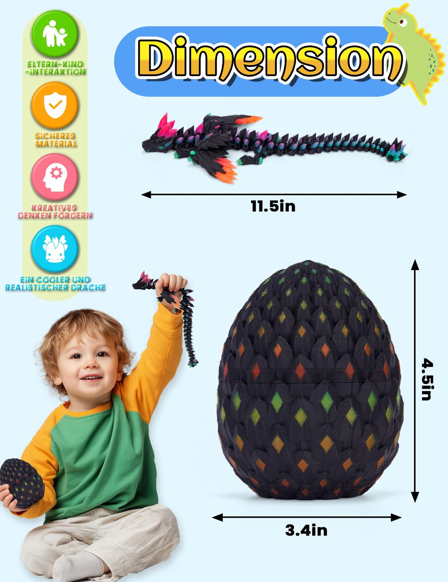 YILCER 3D Printed Glow-in-the-Dark Dragon Eggs with Wings, Articulated Fidget & Dinosaur Toys for Teens, Boys & Girls â Rainbow