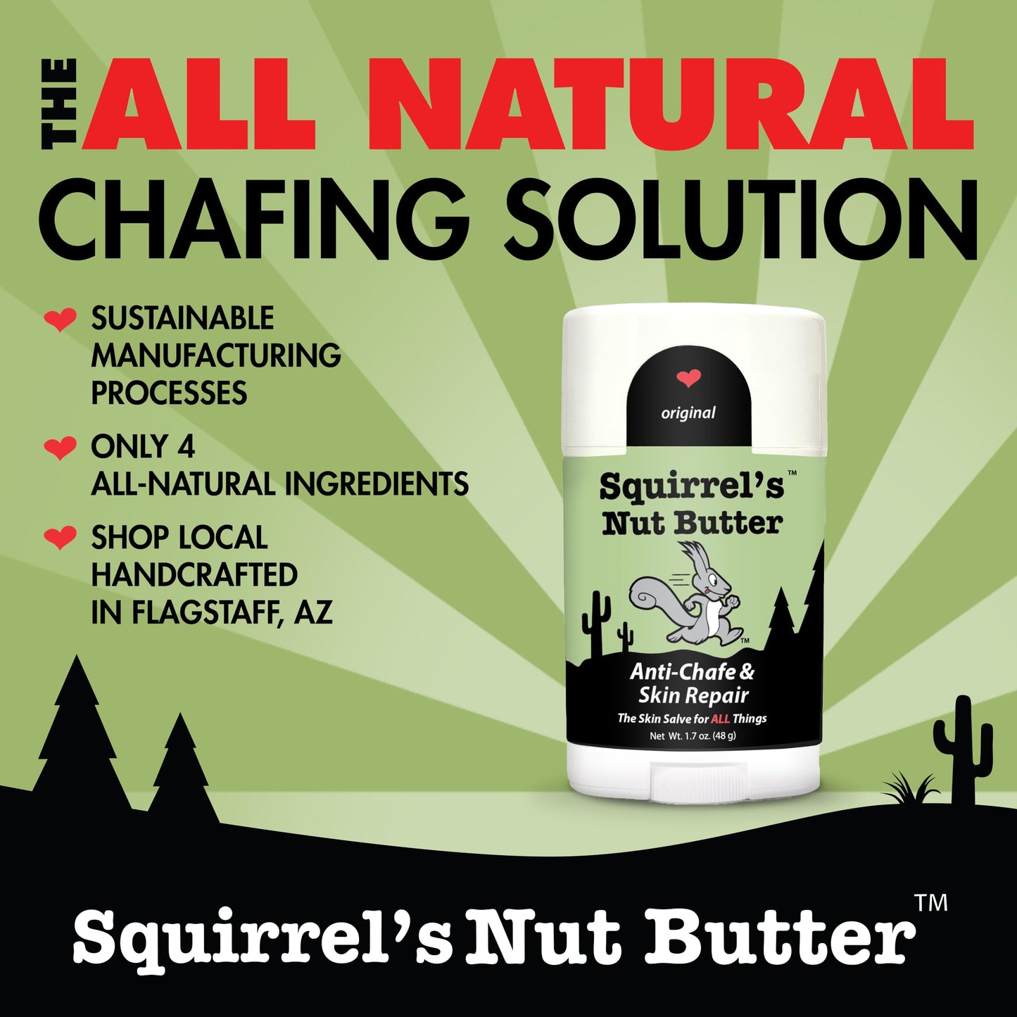 Squirrel's Nut Butter Anti-Chafe Stick – All-Natural Chafe Prevention & Skin Care for Athletes, Runners & Adventurers, 1.7 oz