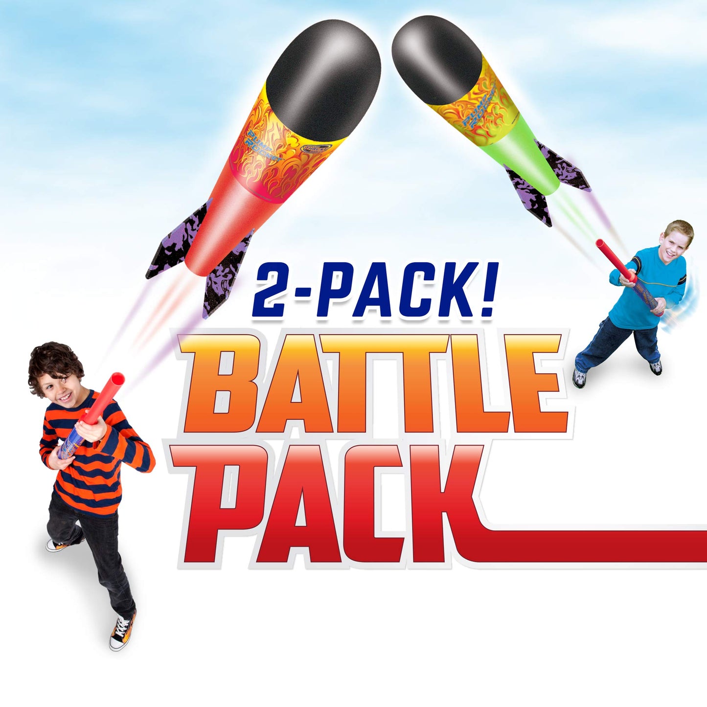 Geospace Handheld Stomp Rocket Battle Pack – 36" Foam Rockets with 2 Launchers, 4 Rockets, Outdoor Fun Toy for Kids Boys & Girls