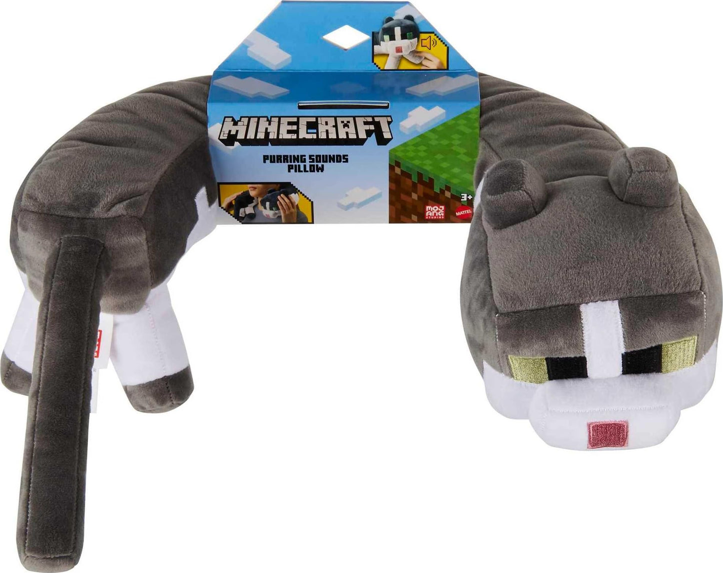 Mattel Minecraft Purring Sounds Neck Pillow, Cat Plush Toy with Sound for Travel, Comfort & Play (Amazon Exclusive)