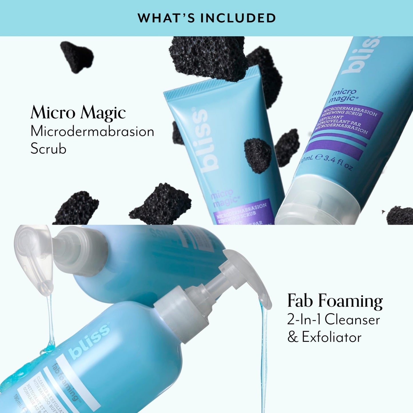 Bliss Micro Magic Scrub & Fab Foaming 2-in-1 Cleanser Duo – Exfoliating Face Scrub + Gentle Cleanser for Smooth, Glowing, Refined Skin