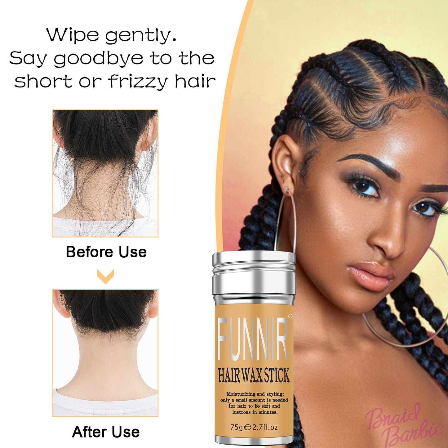 FUNNIR Hair Wax Stick for Slick, Frizzy Hair and Edge Control,Bun Maker & Styling Waxes for Kids & Women & Men