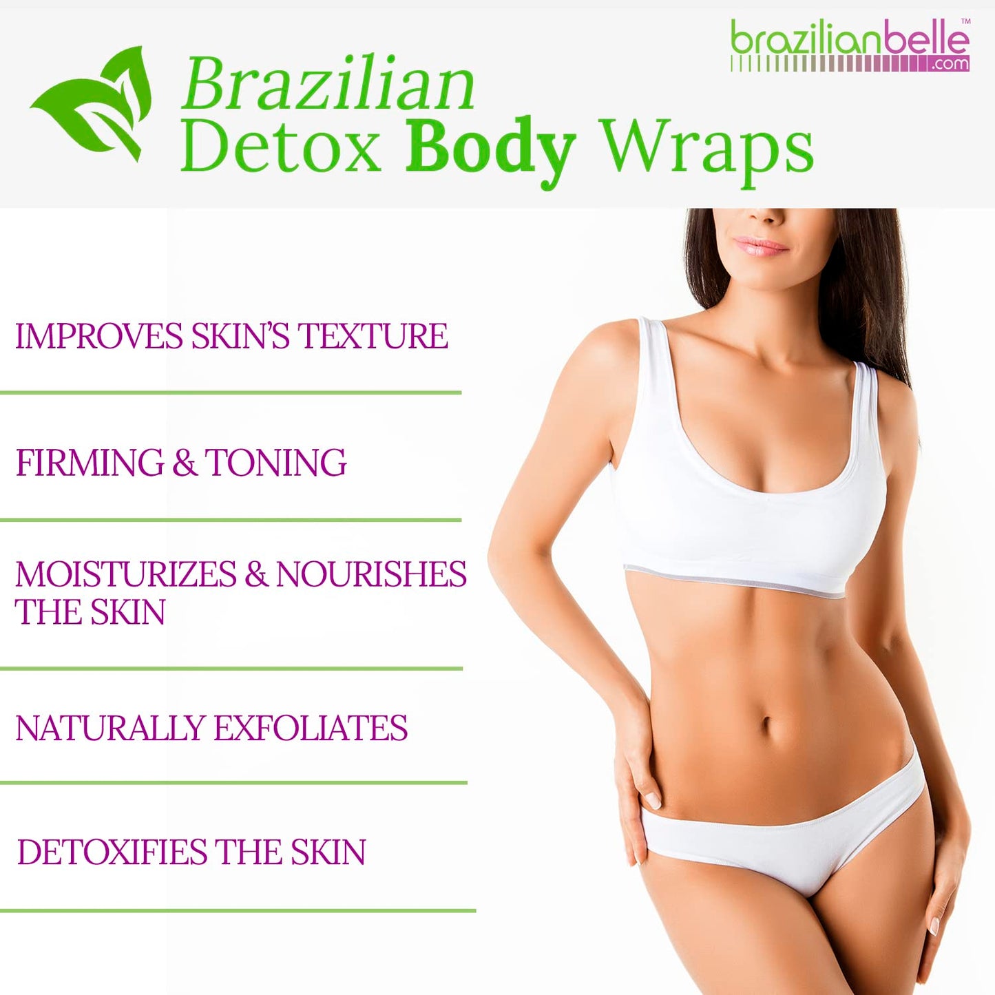 Brazilian Belle Detox Clay Body Wraps – Anti-Cellulite, Skin Tightening & Firming with Bentonite Clay & Aloe Vera – Up to 12 Treatments