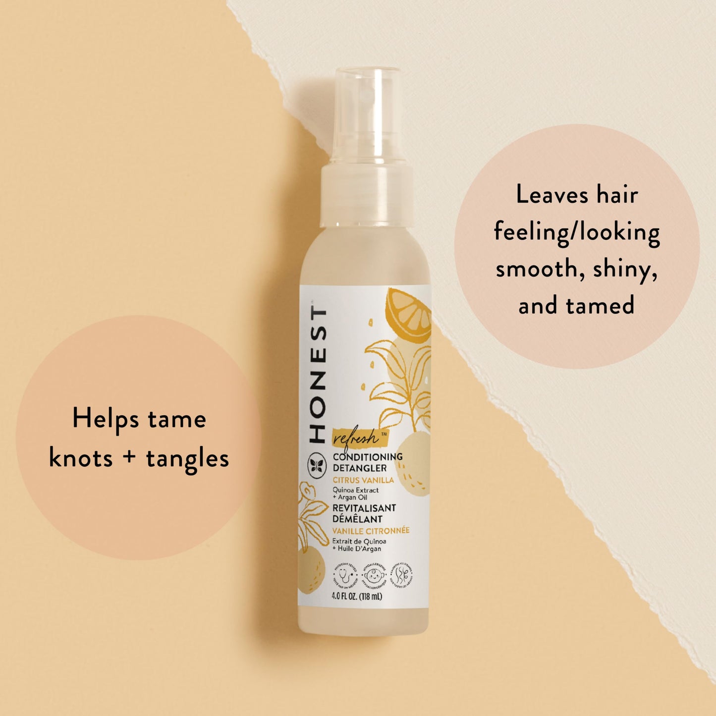The Honest Company Conditioning Hair Detangler Spray - Tear-Free, Hypoallergenic Leave-In Conditioner, Citrus Vanilla Scent, 4 fl oz