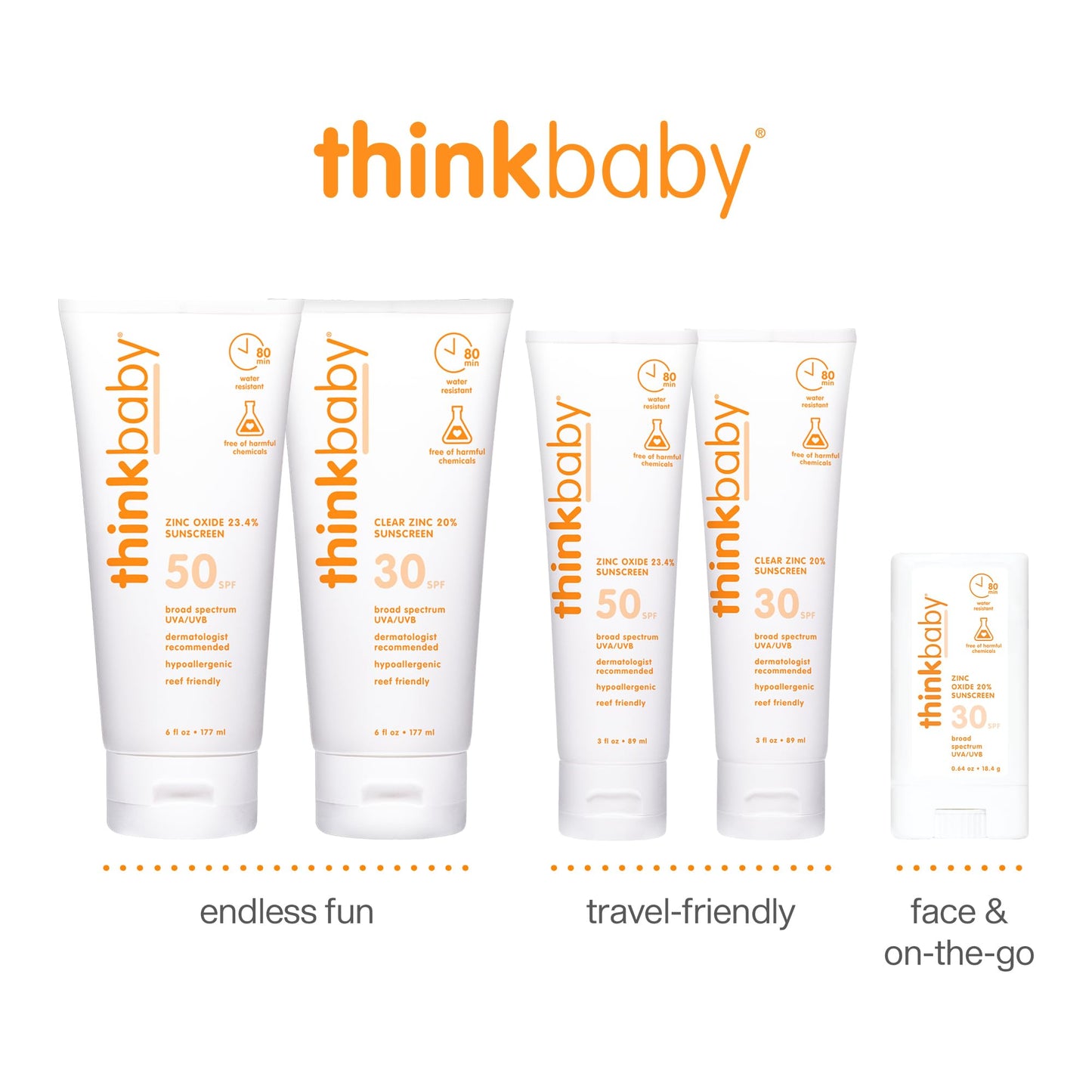 Thinkbaby Mineral Sunscreen SPF 30 – Clear Zinc Oxide, Baby Safe, Water Resistant, Reef Safe, Broad Spectrum UVA/UVB, 3 Fl Oz Travel Size