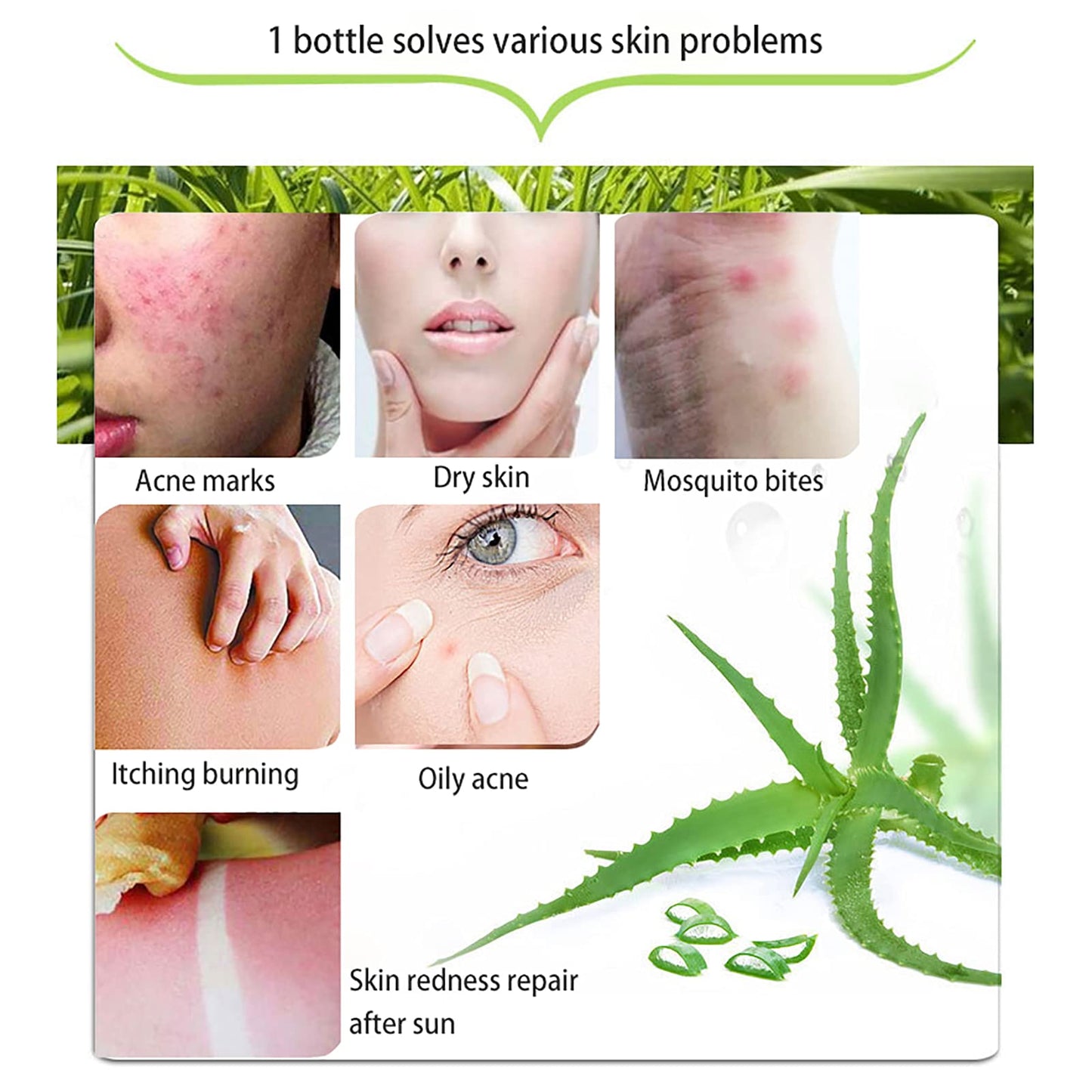 ASYBO 300 ML Natural Aloe Vera Gel -Organic Moisturizing Cream, Soothing and Hydrating, Sunburn and Scar Repair, Care for Face Body Hair