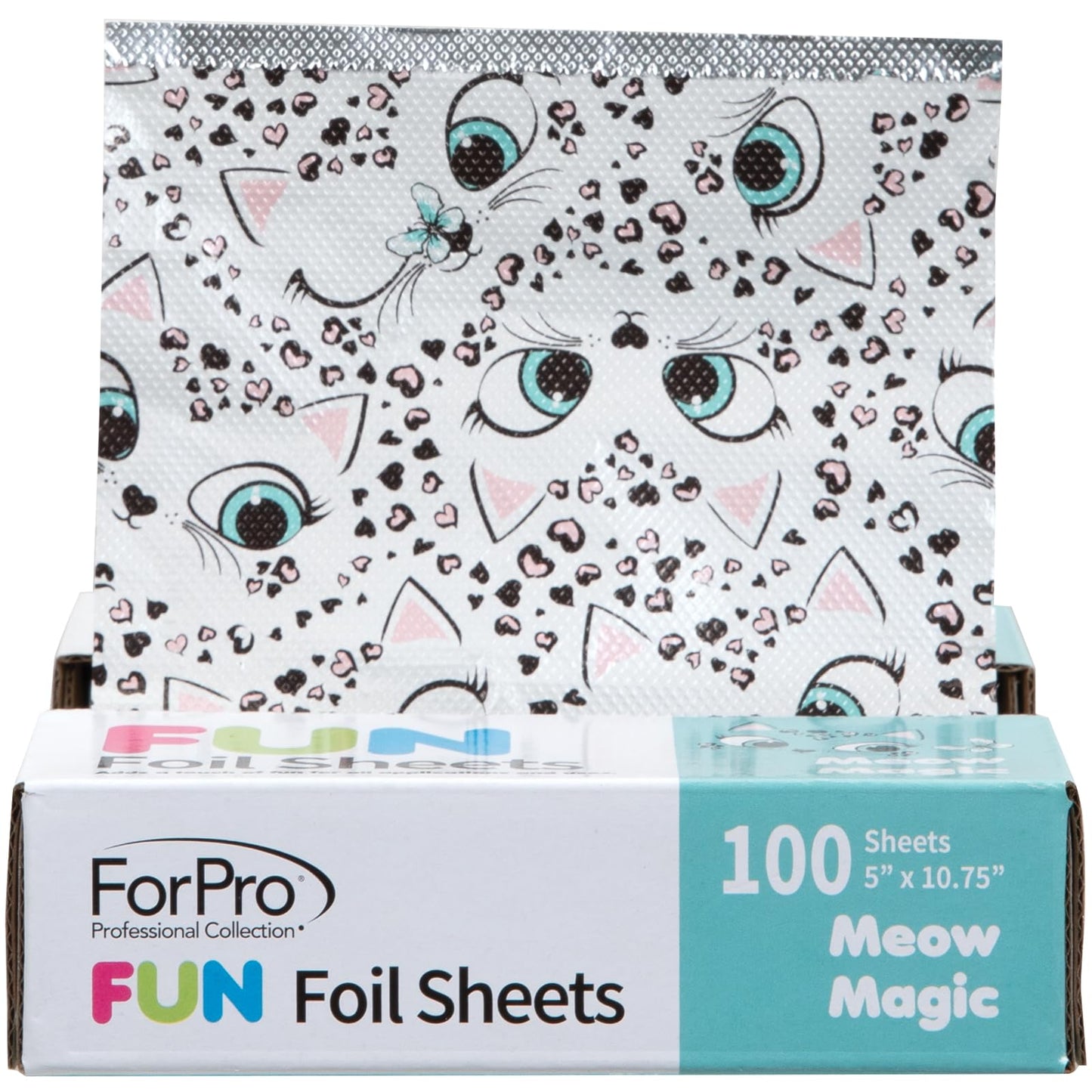 ForPro FUN Meow Magic 5" Pop-Up Foil Sheets, Aluminum Hair Foils for Coloring & Highlights, Food Safe, Easy Dispenser, 5"x10.75", 100 Ct