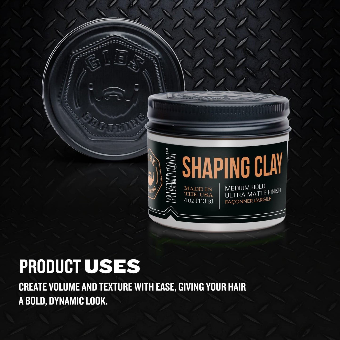 GIBS Shaping Clay, PHANTOM-Medium Hold, Ultra Matte Finish, Water Based, Great for Soft and Natural Looks 4oz