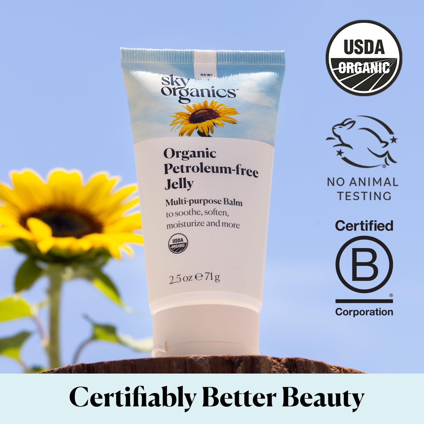 Sky Organics Petroleum-Free Organic Jelly Balm, Shea, Coconut & Olive Oils, Vitamin E – Moisturizer & Lip Care for Dry Skin, 2.5oz + Ebook