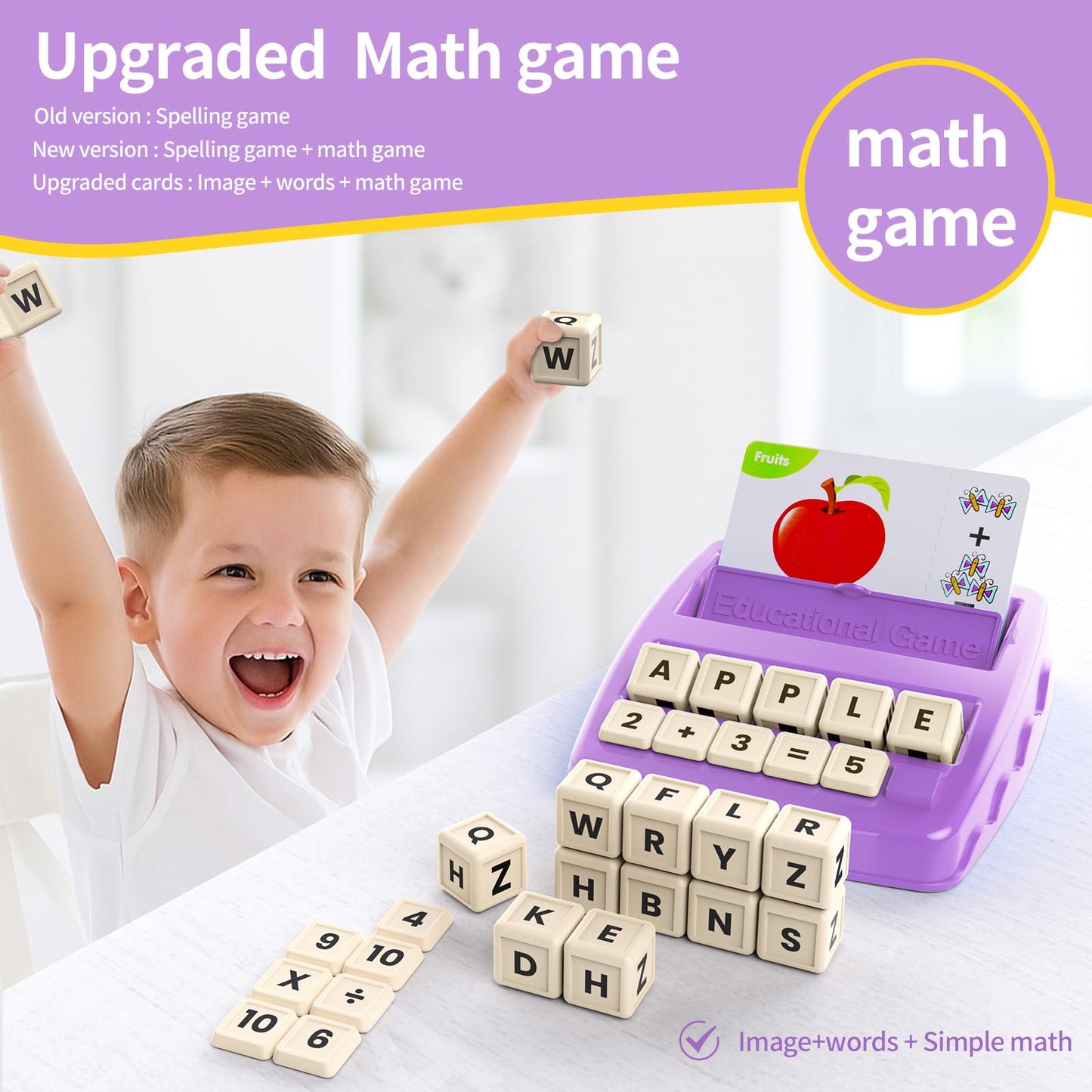 Matching Letter Games for Kids 4-8 – Educational Toy for Spelling, Reading, Math & Word Recognition, Preschool & Kindergarten Gift, Purple