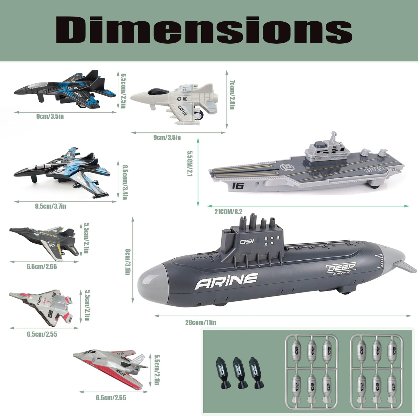 WASAiKA Aircraft Carrier & Submarine Toy Set with Launching Fighter Jet & Torpedoes – Naval Army Playset for Kids Boys & Girls