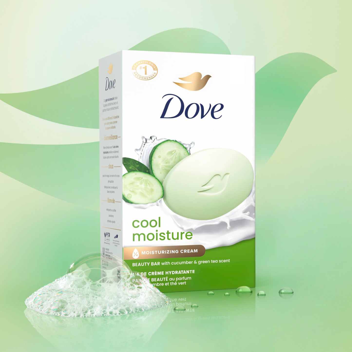 Dove Beauty Bar Soap Cool Moisture Cucumber & Green Tea Scent 6 Count for Refreshed Skin, Leaves Skin Refreshed 3.75 oz