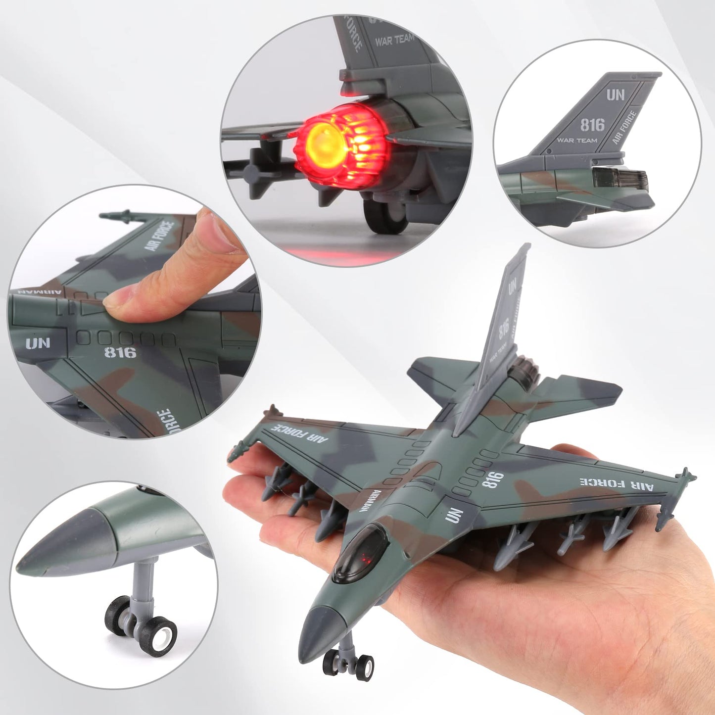 Diecast Fighter Jet Toy Military Falcon Replica Model - 1:400 Scale Airplane Pullback Metal Alloy Aircraft Vehicle with Flashing Lights and Sound