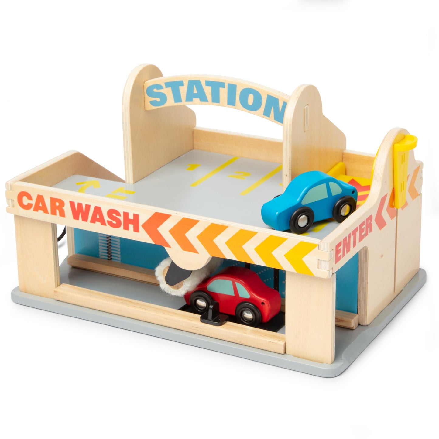 Melissa & Doug Service Station Parking Garage with 2 Wooden Cars and Drive-Thru Car Wash