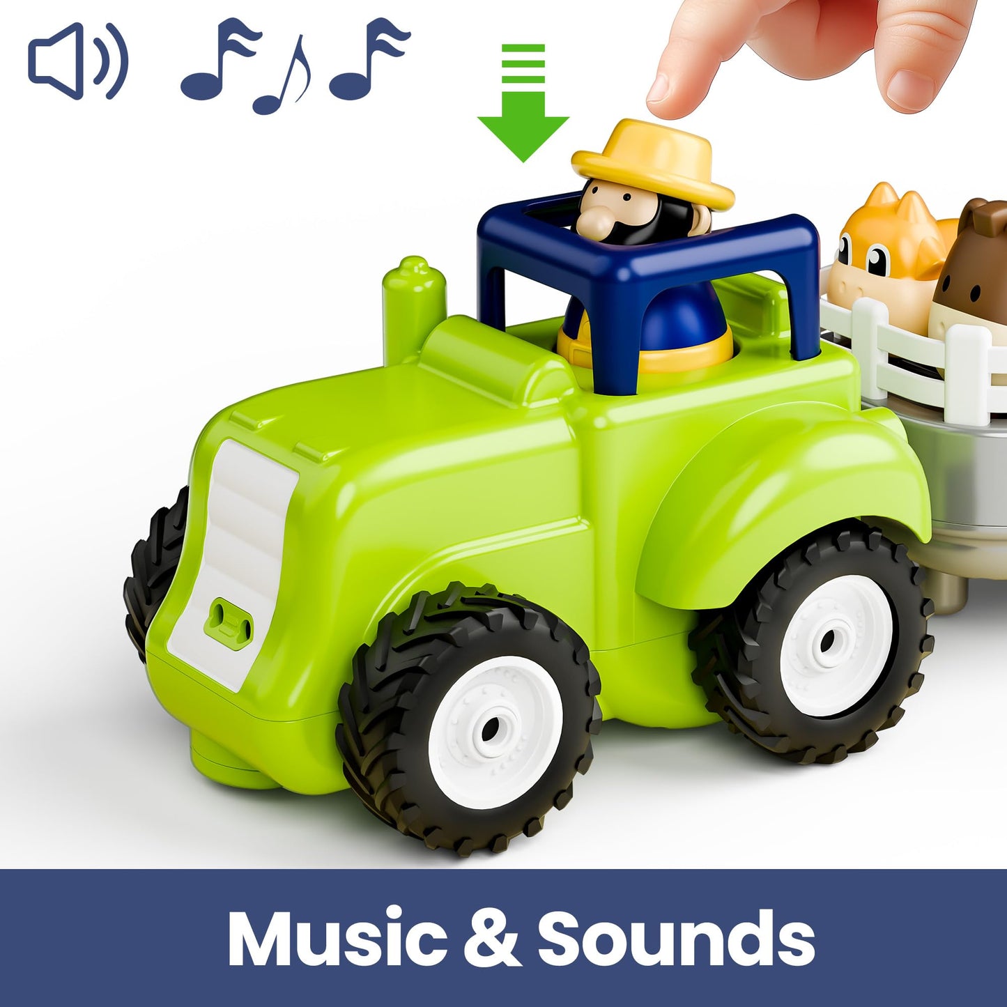 iPlay, iLearn Baby Farm Tractor Toy – Remote Control Truck with Music & Animal Trailer, Fun RC Toy for 18M-4 Year Old Boys & Girls, Easter Birthday Gift