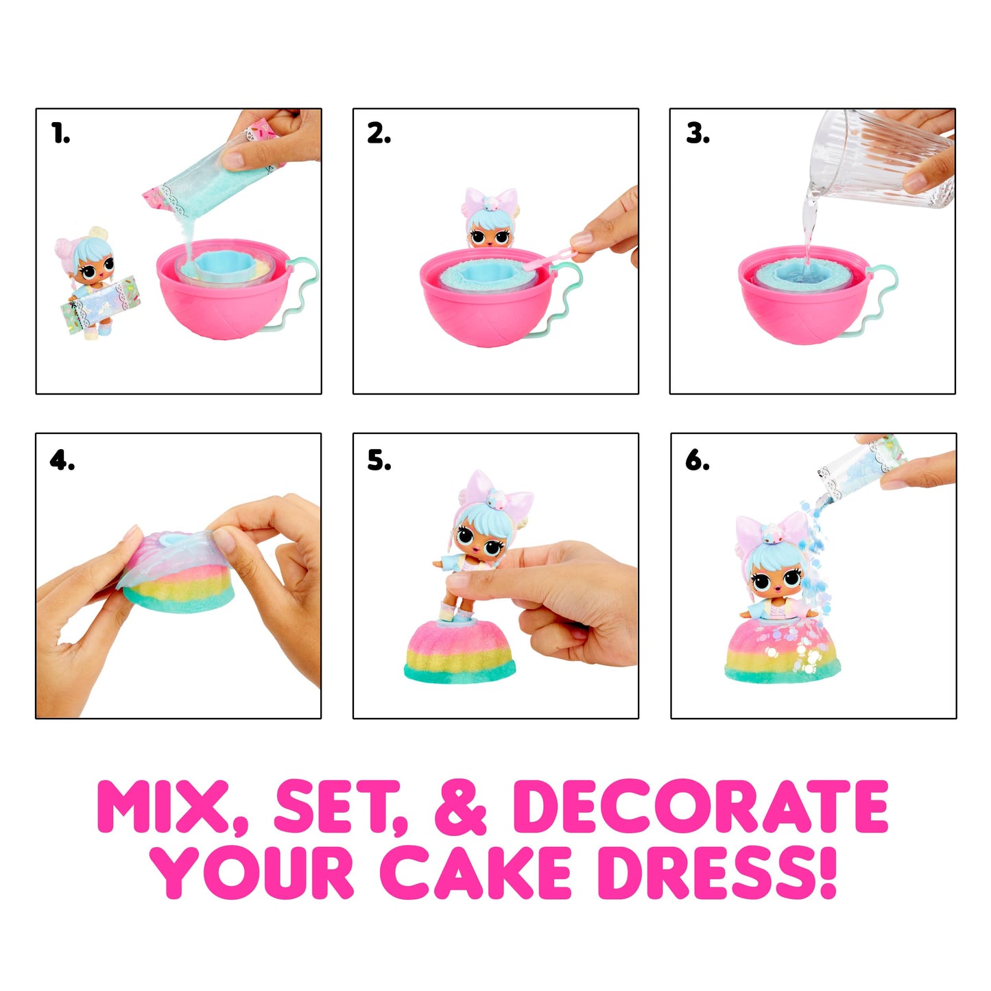 LOL Surprise Mix & Make Birthday Cake Tots Doll – DIY Cake Dress, Decorating Kit with Glitter Sprinkles, Collectible Toy for Girls 3+