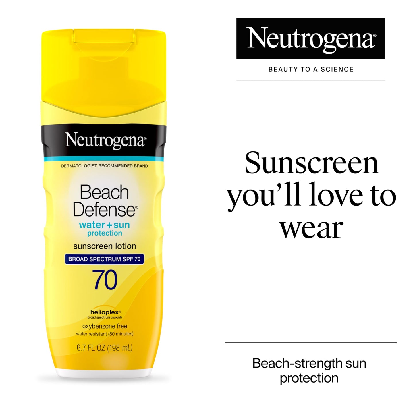 Neutrogena Beach Defense Sunscreen Lotion SPF 70 – Fast Absorbing, Broad Spectrum, Water Resistant 80 Min, Oil-Free, Face & Body, 6.7 oz