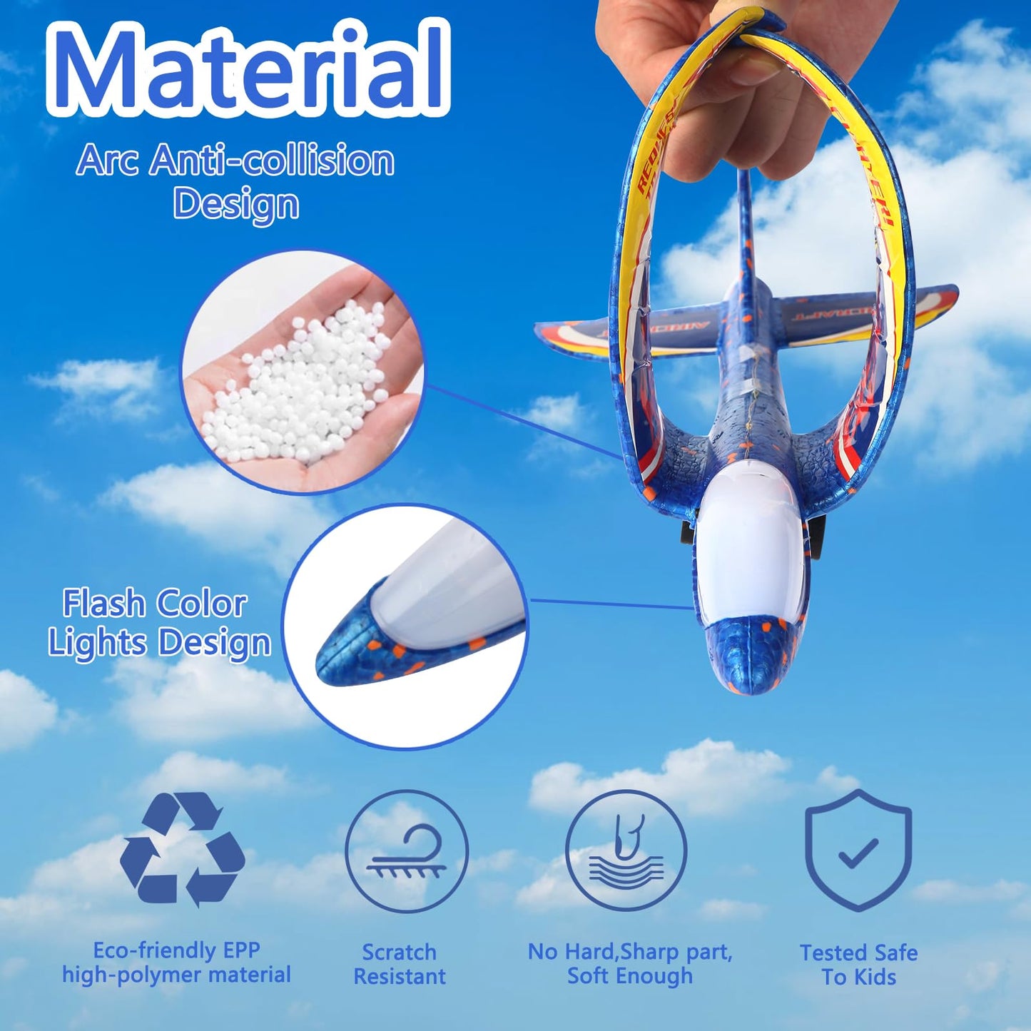 RshMgFun 3-Pack LED Foam Airplane Launcher Toy for Kids – Outdoor Flying Fun, Exciting Airplane Toys for Boys & Girls Ages 3-12