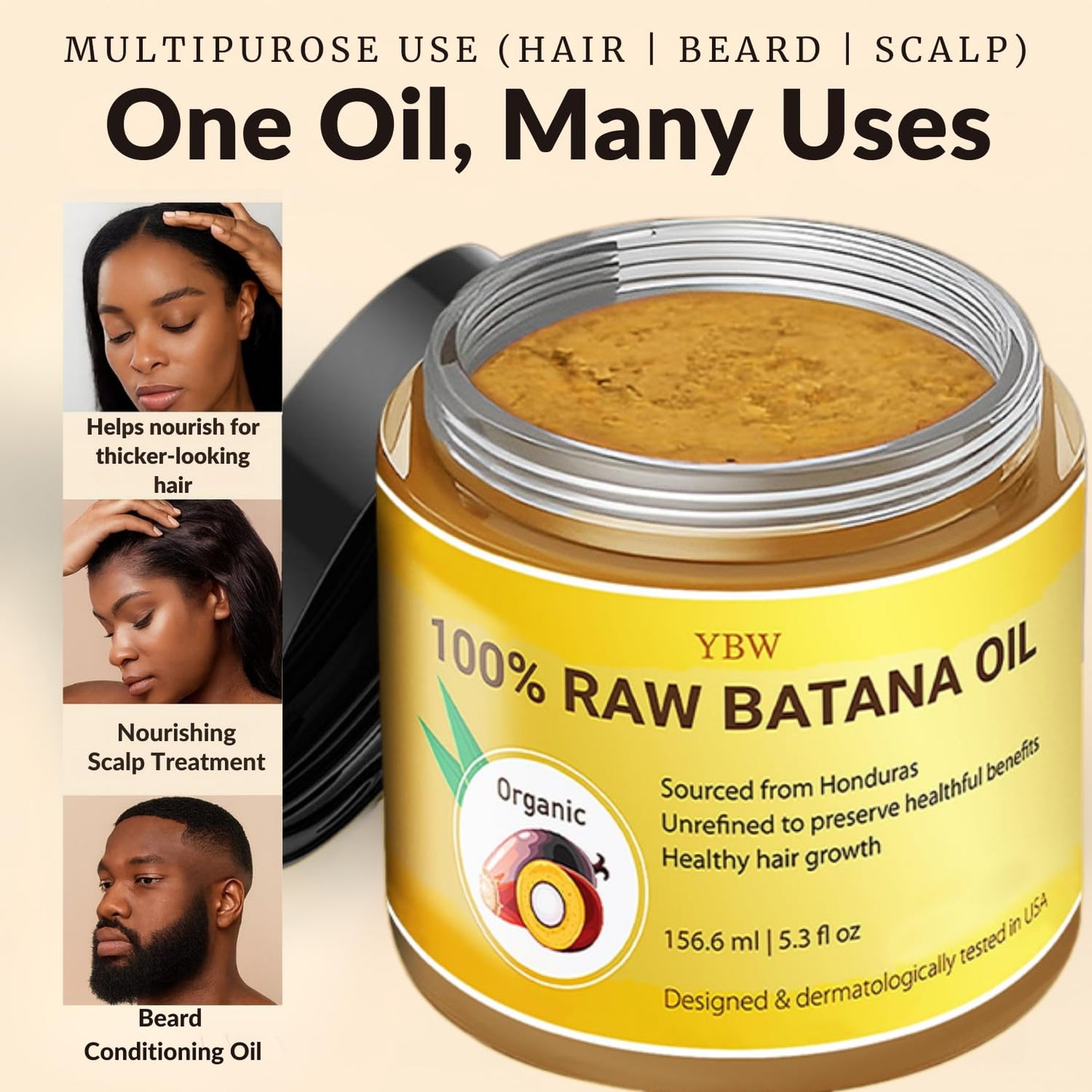 Raw Batana Oil for Hair Growth by Dr. Sebi Organic Raw Honduras Oil - 100% Pure & Natural Botana Paste for Thicker, Stronger Hair for Men and Women