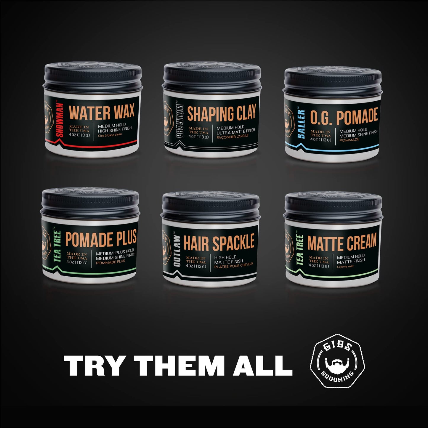 GIBS Shaping Clay, PHANTOM-Medium Hold, Ultra Matte Finish, Water Based, Great for Soft and Natural Looks 4oz