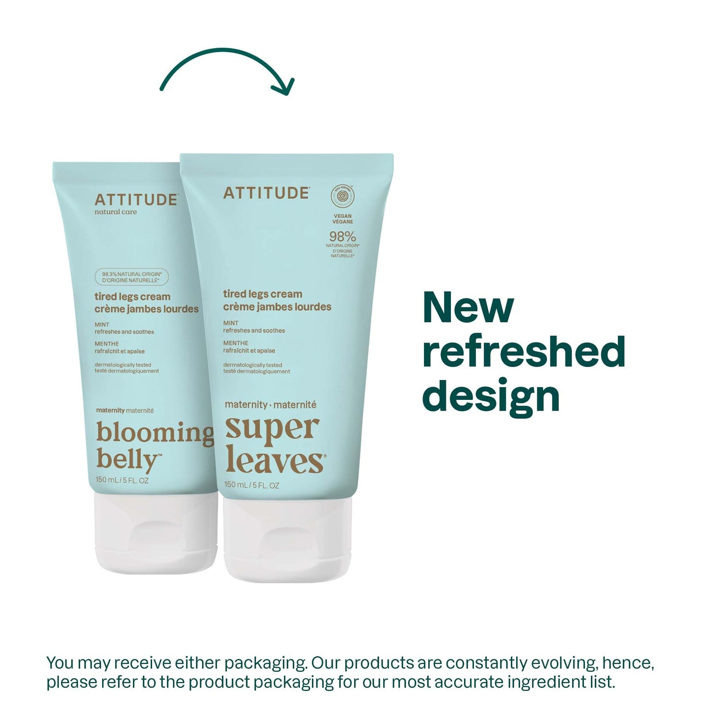 ATTITUDE Pregnancy Tired Legs Cream – EWG Verified, Vegan, Plant & Mineral-Based, Soothing Mint Relief for Moms-to-Be, 5 Fl Oz