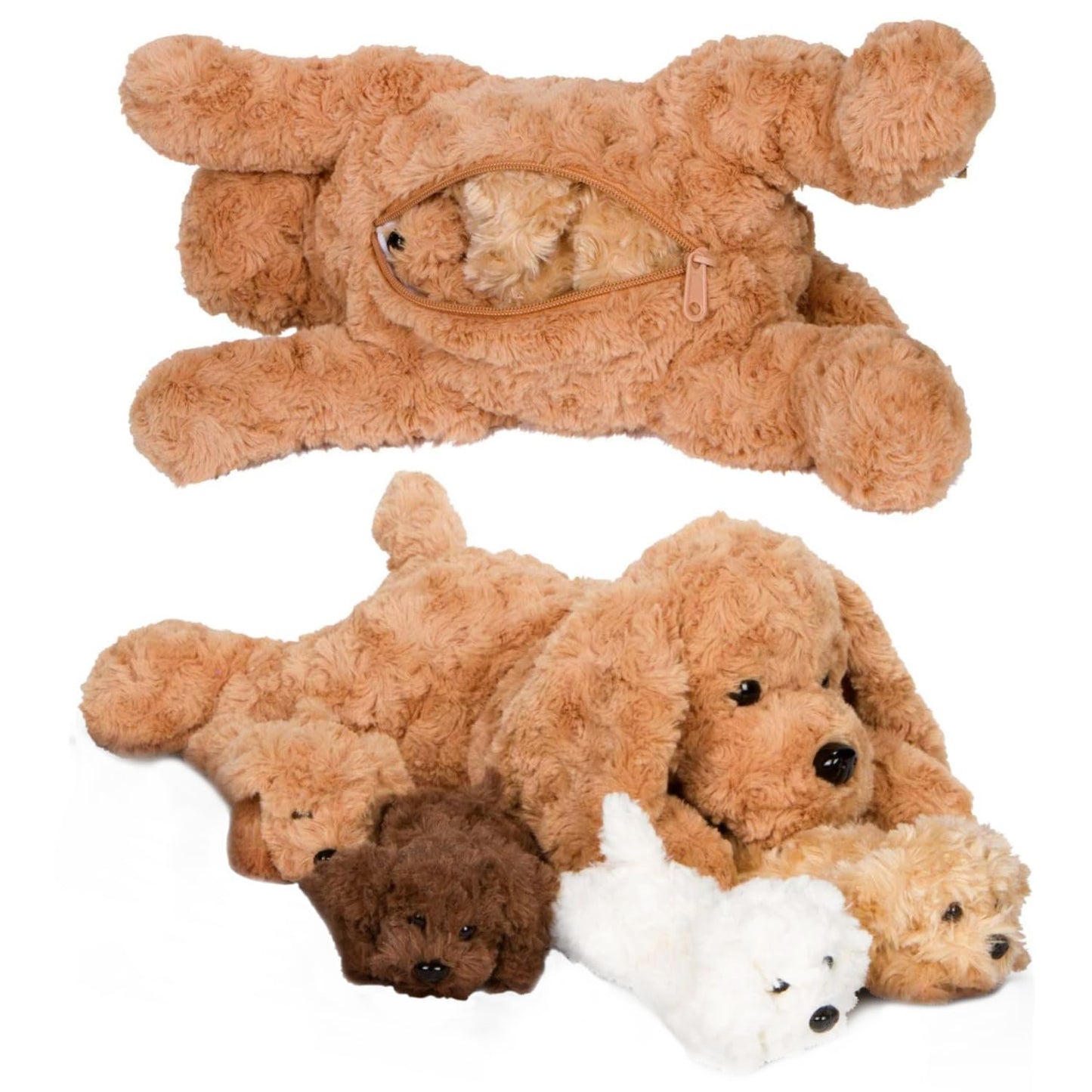 PixieCrush Adopt Me Dog Plush Set – Labradoodle Pillow with 4 Surprise Puppies Inside – Cute Stuffed Animals for Girls 3+