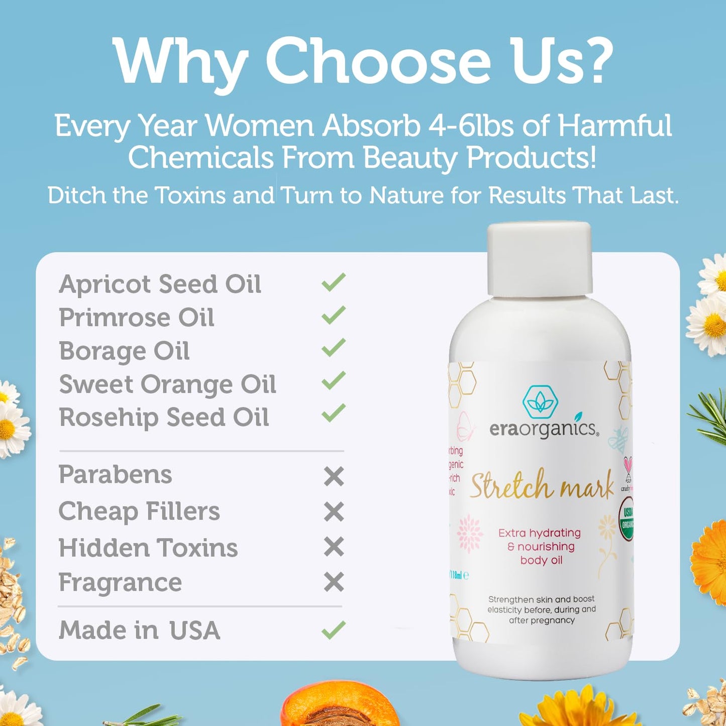 Era Organics Organic Stretch Mark Oil for Pregnancy – Moisturizing Belly Oil to Prevent Stretch Marks, Pregnancy Skincare Must-Have