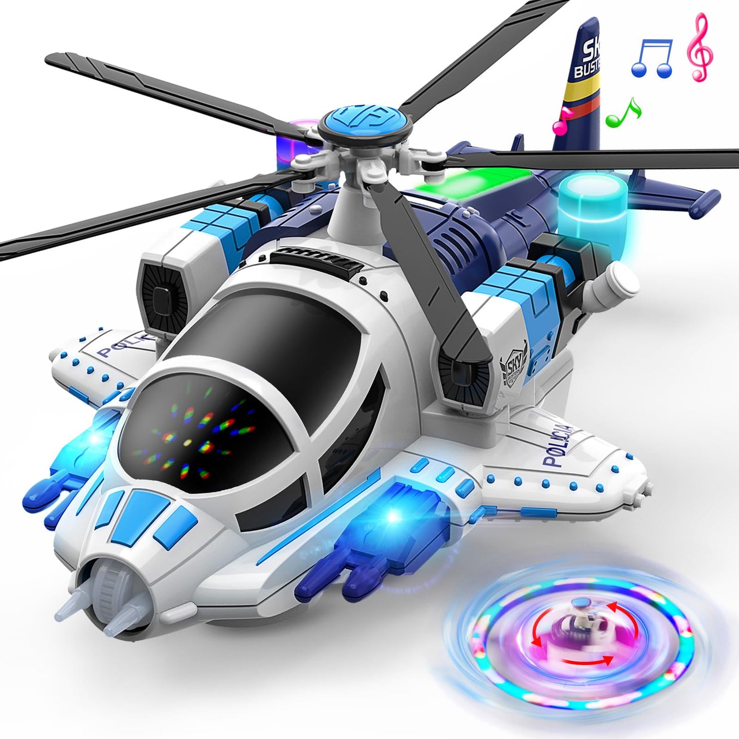 Geyiie Blue Helicopter Toy for Kids with Lights & Sounds, 360° Flying, Auto-Steering Airplane, Birthday Party Favor Gift for Boys