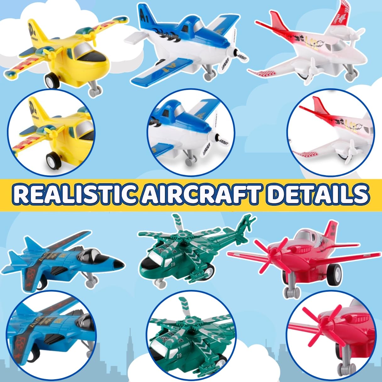 Liberty Imports Pull Back Airplanes Toy Set – 12 Pack of Jets, Bombers, Helicopters & Planes for Kids, Toddlers, Party Favors & Gifts