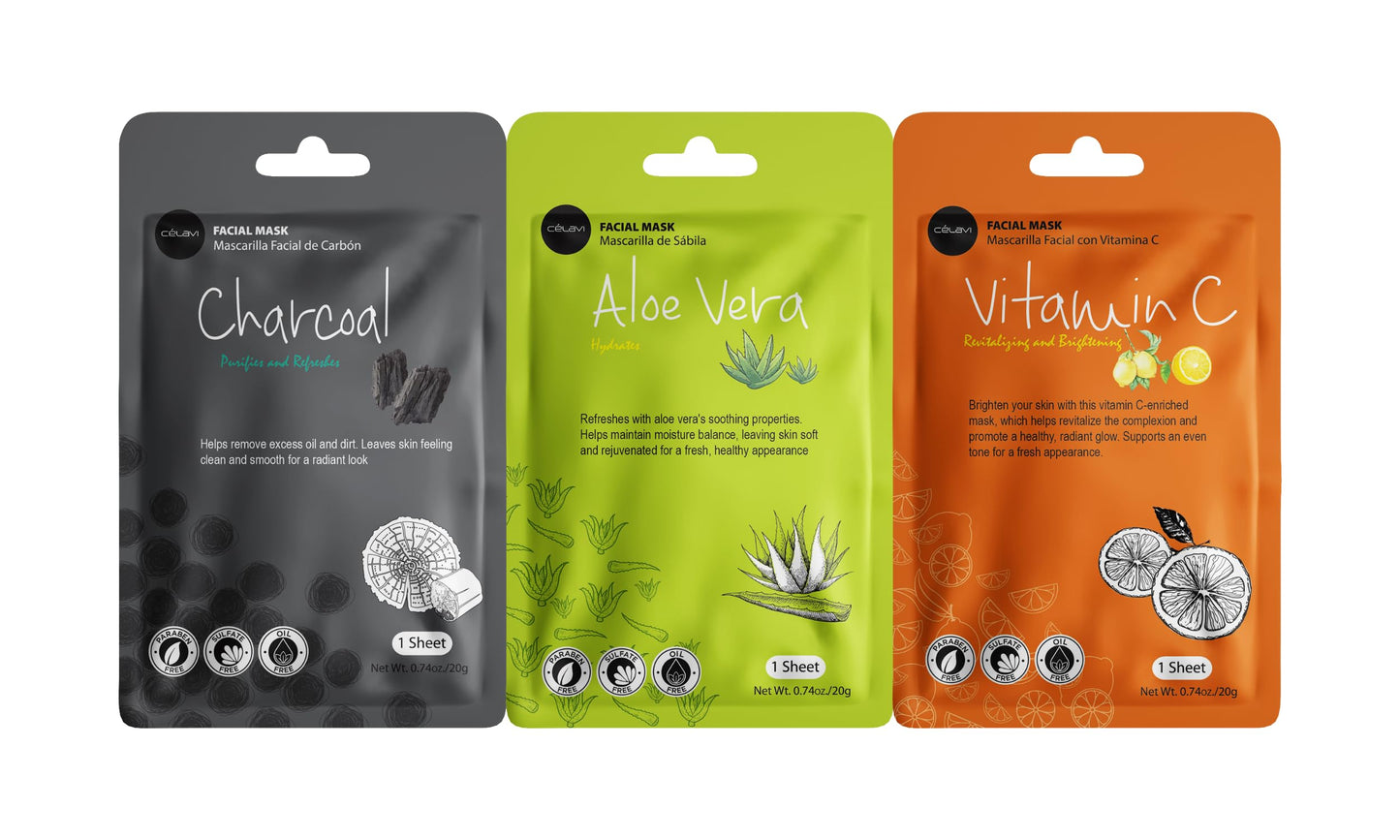 Celavi Essence Facial Sheet Face Mask Variety Set Classic Authentic Korean Moisturizing Skincare (12-Packs)