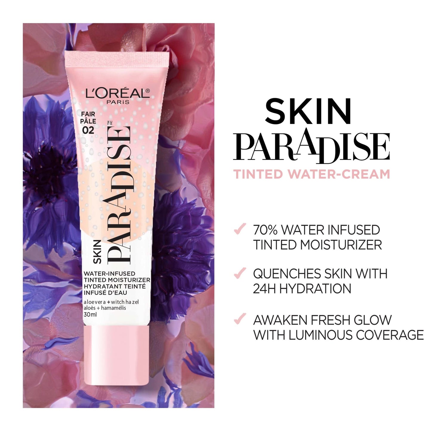 L'Oreal Paris Skin Paradise Tinted Moisturizer SPF 19 – Lightweight, Hydrating, Natural Coverage, Medium 03, 1 fl oz