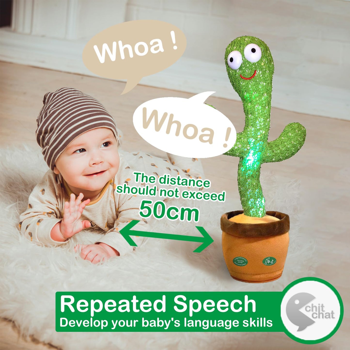 Pbooo Dancing Talking Cactus Toy - 120 Songs, LED, Voice Record, Singing & Dancing Mimicking Plush Toy for Babies & Kids
