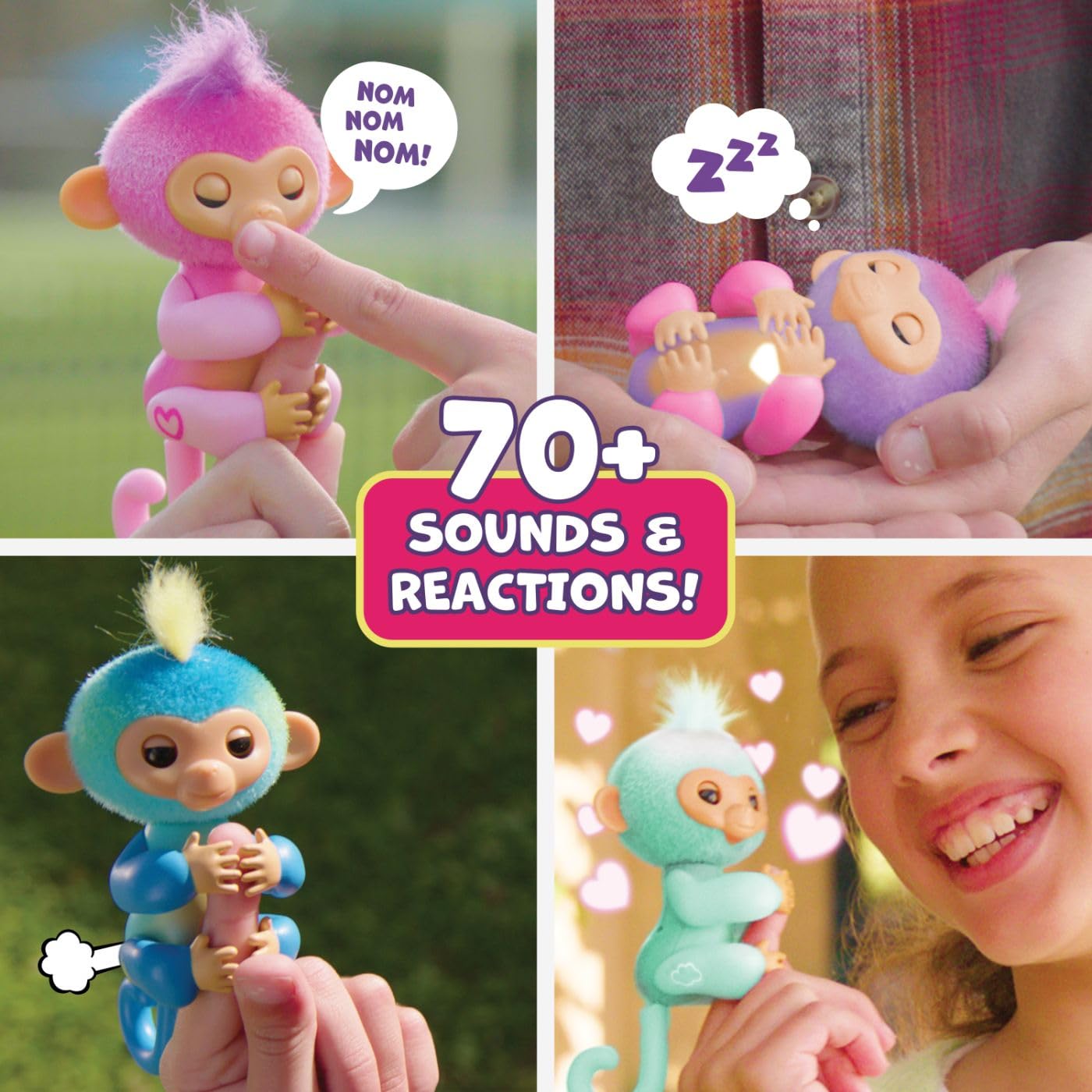Fingerlings 2023 NEW Interactive Baby Monkey Reacts to Touch – 70+ Sounds & Reactions – Leo (Blue)