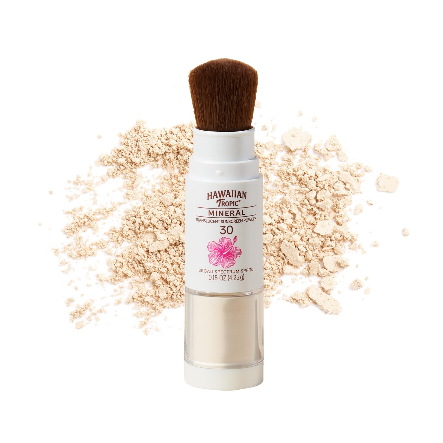 Hawaiian Tropic Mineral Powder Sunscreen Brush SPF 30 – Zinc Oxide Face & Body Sunblock, Brush-On Travel Size SPF Protection, 0.15 oz