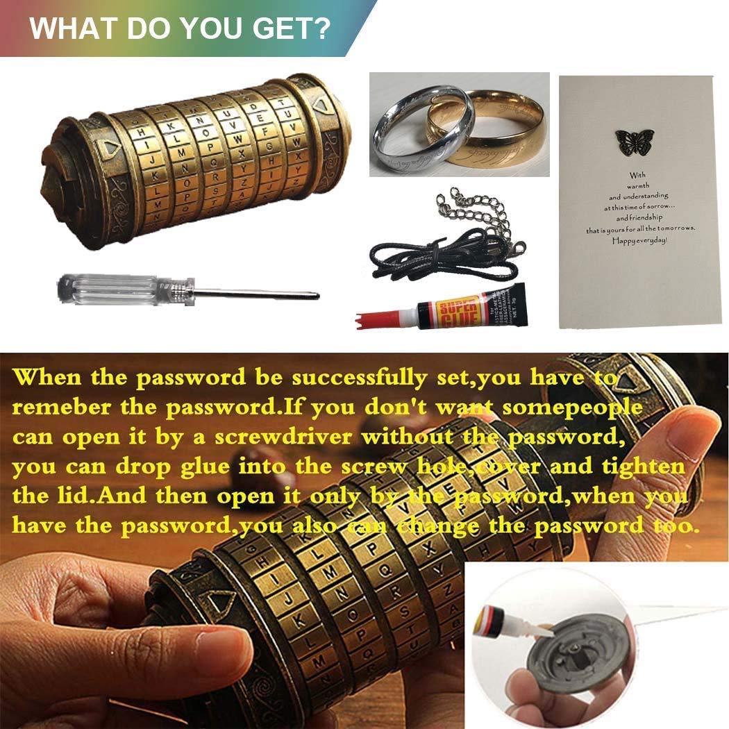 Cryptex Da Vinci Code Mini Lock Box – Puzzle with Hidden Compartment, Romantic Anniversary & Valentine’s Gift for Her, Him, or Girlfriend