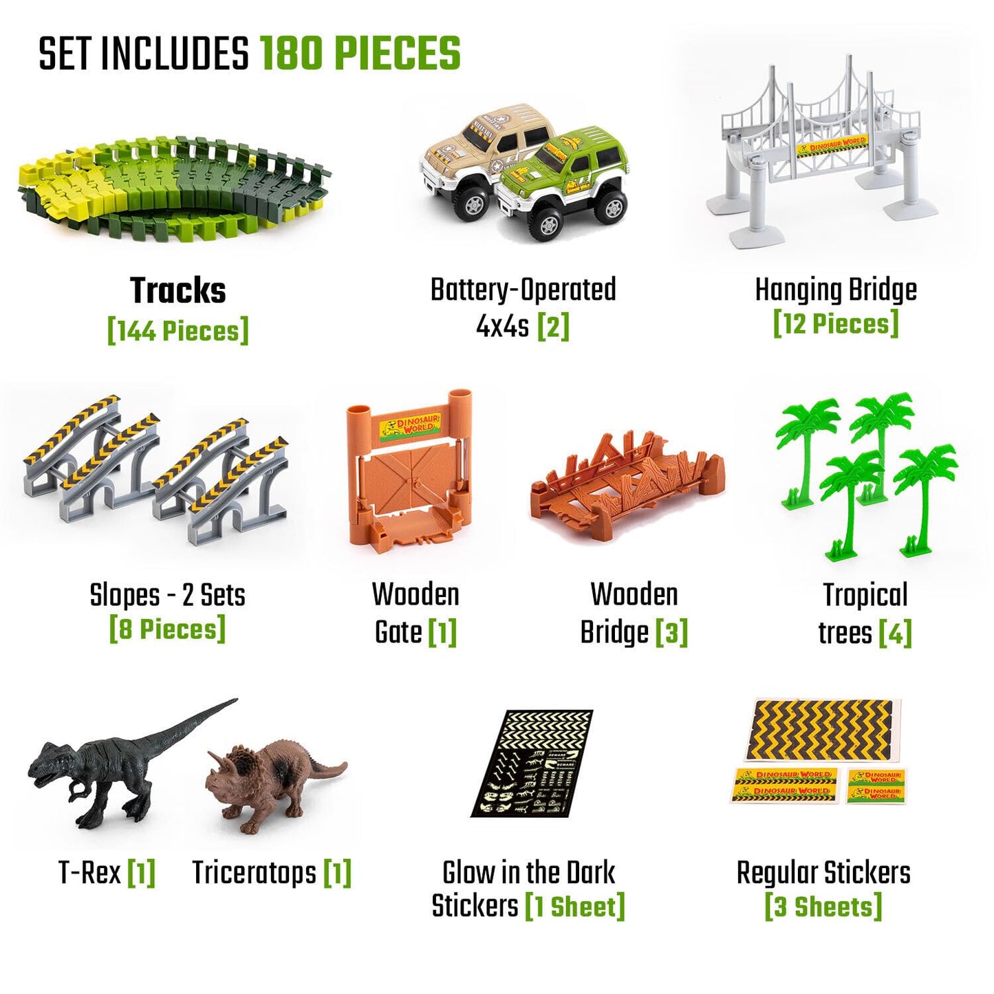 JITTERYGIT Dinosaur Jurassic Glow-in-the-Dark Race Track Toy Set with T-Rex & Triceratops – Dino Racetrack Park for Kids Ages 3-8