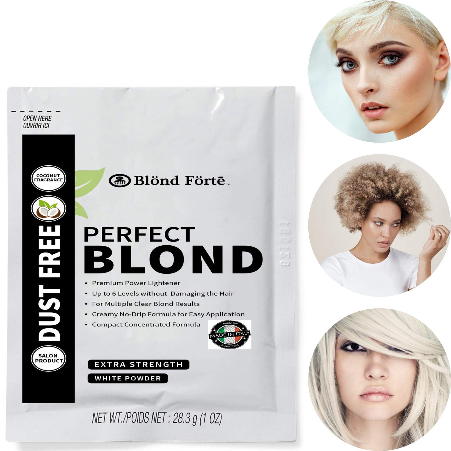 Blond Forte Perfect Blonde Toner & Bleach Powder Lightener for Dark Hair, Extra Strength Professional Formula, Made in Italy, 3 Pack (1 Oz Each)
