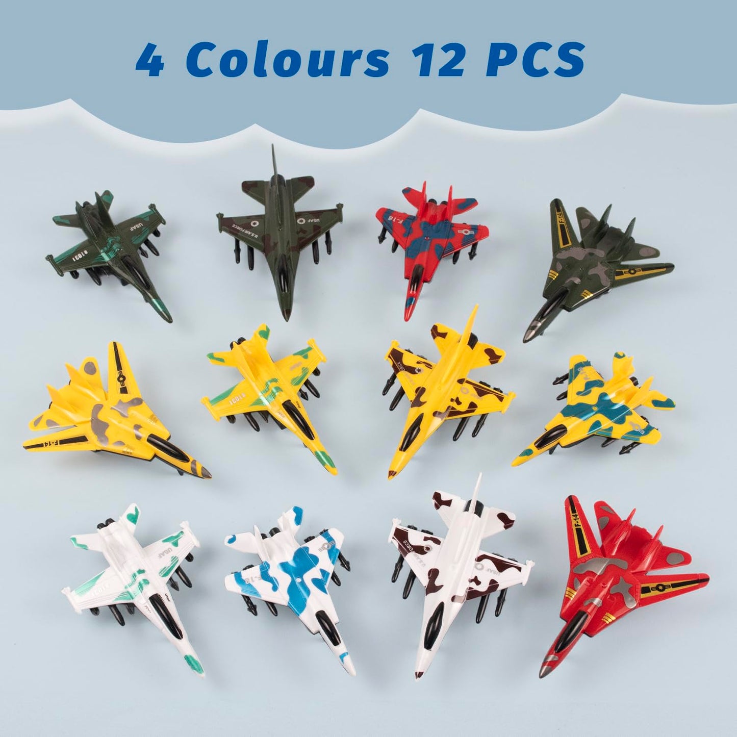 BOOJALOO 12-Pack Pull Back Airplane Toys | Fighter Jets Playset, Plane Party Favors & Kids Gifts for Boys 3+