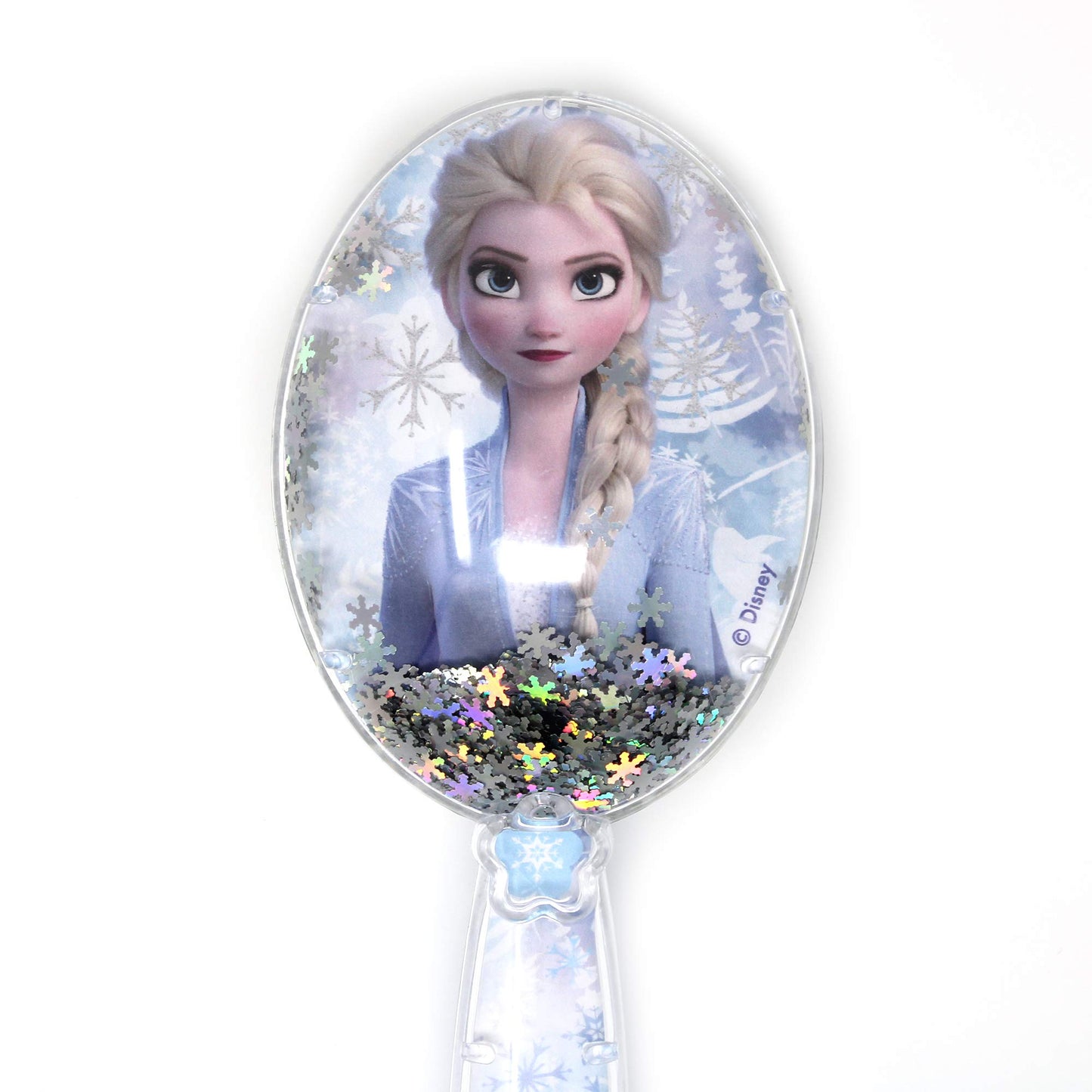 LUV HER Disney Frozen II Girls Snowflake Confetti One Hair Brush featuring Elsa, Silver - Ages 3+