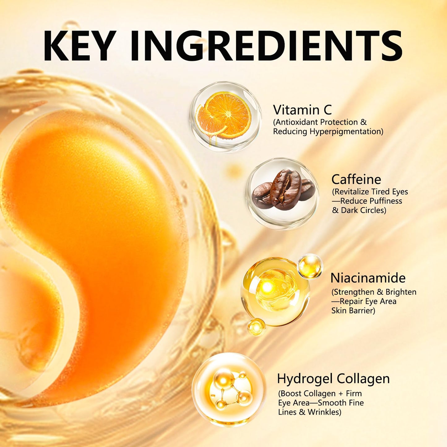 Aeryea Vitamin C & Caffeine Under Eye Patches, 30 Pairs – Reduce Dark Circles, Puffiness & Fine Lines with Niacinamide Collagen