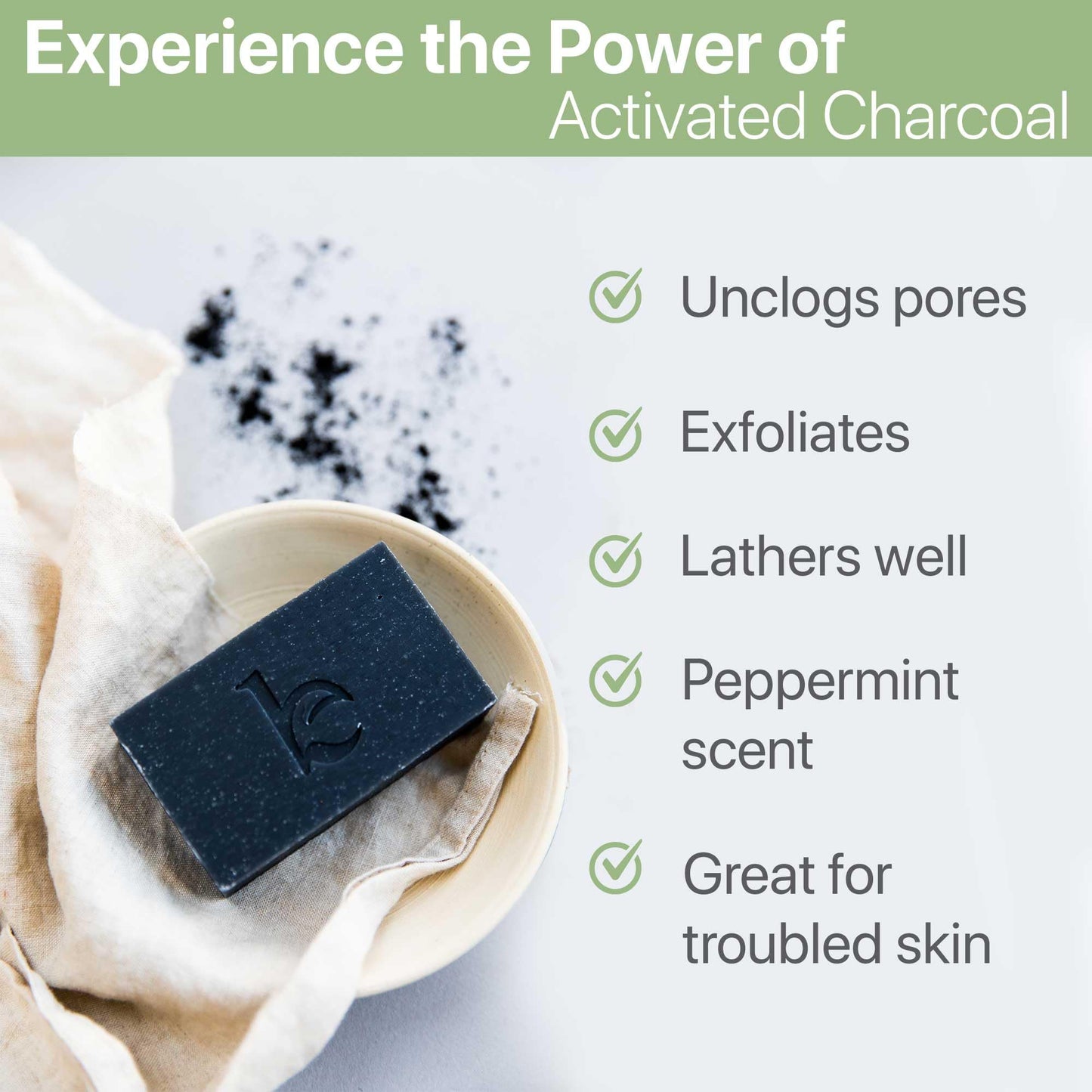 Peppermint Tea Tree Charcoal Facial Soap Bar – Natural, Organic, USA Made for Acne, Eczema, Psoriasis, Oily & Sensitive Skin