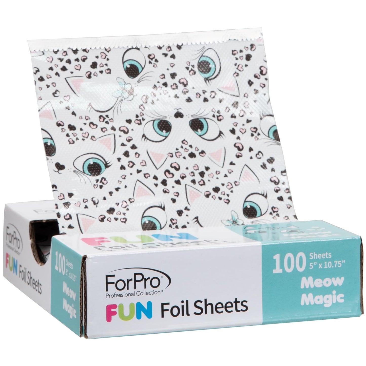 ForPro FUN Meow Magic 5" Pop-Up Foil Sheets, Aluminum Hair Foils for Coloring & Highlights, Food Safe, Easy Dispenser, 5"x10.75", 100 Ct