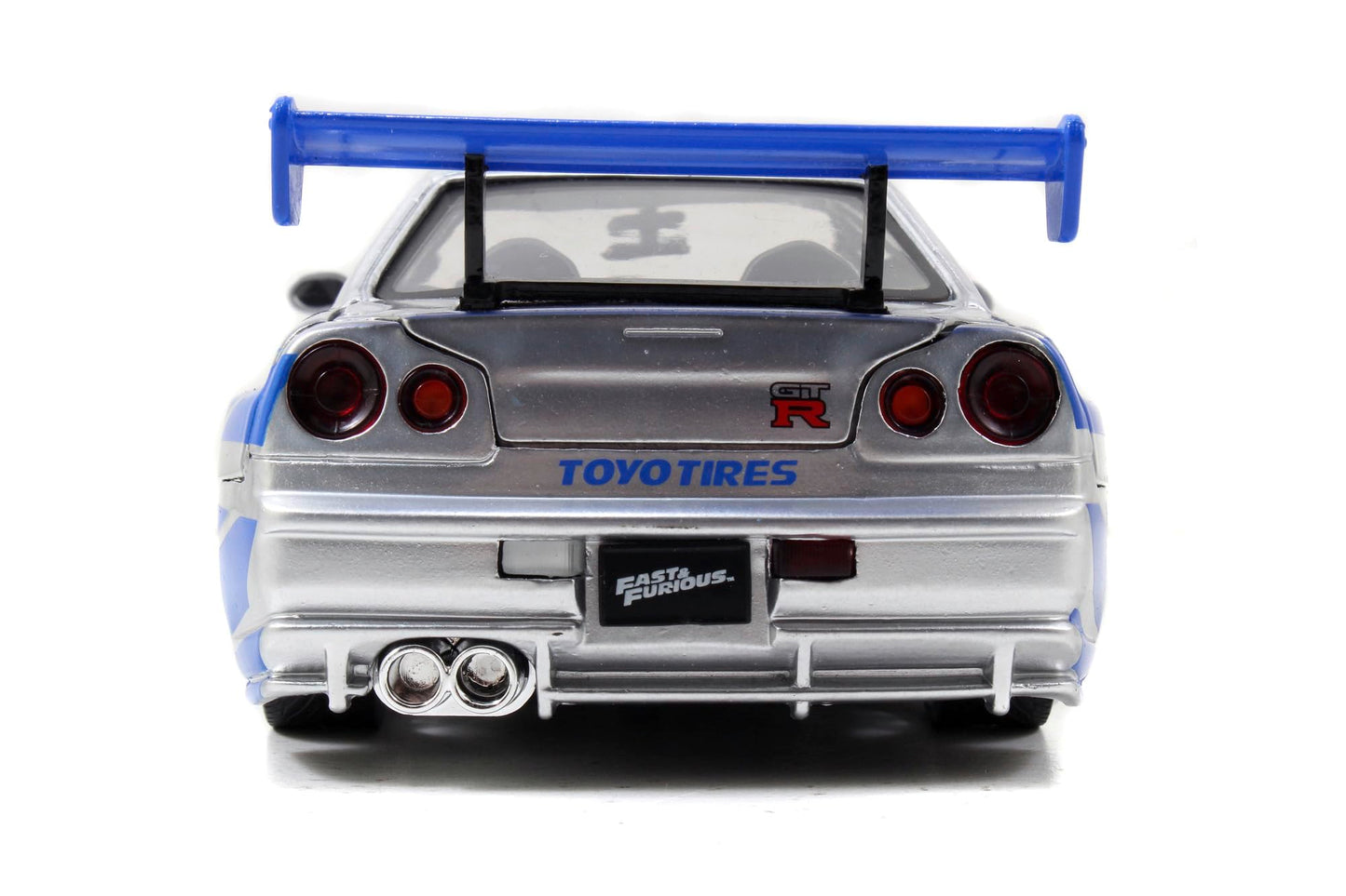 Jada Toys Fast & Furious Brian’s 2002 Nissan Skyline R34 Die-cast Car, 1:24 Scale, Silver & Blue
