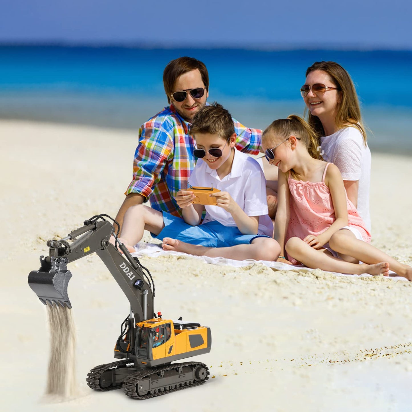 DDAI RC Excavator Toy for Kids – Rechargeable Remote Control Construction Digger with Metal Shovel, Gift for Boys Ages 3-12+
